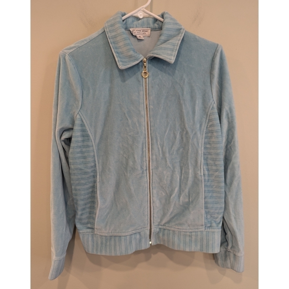 St. John Sport Light Blue Velvet Full Zip Jacket Size 2